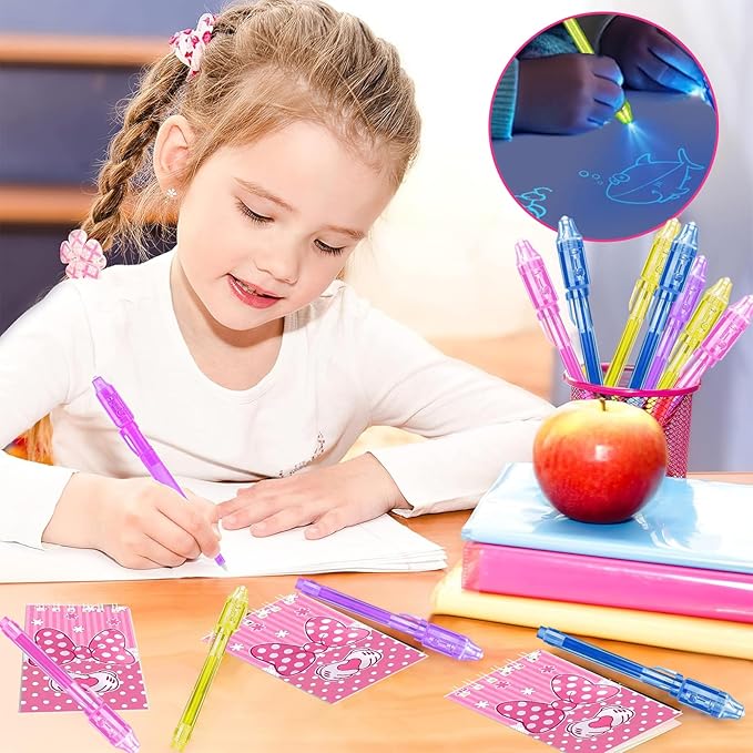 Pink Cartoon Mouse Party Favors, Animation Themed Birthday Party Supplies & Goodie Bags for Kids, Include Drawstring Bags Notebook Silicone Bracelet Highlighter for Gifts Fillers
