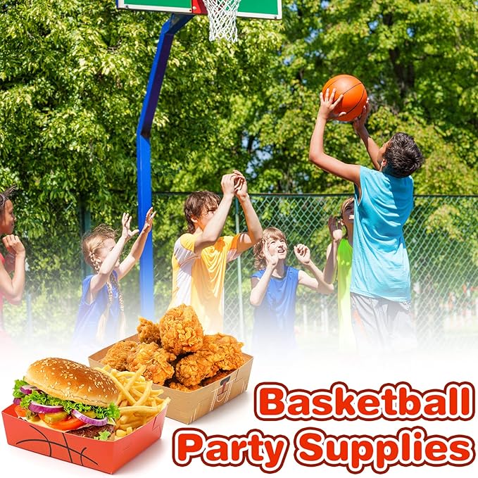 Teling 36 Pack Basketball Party Supplies Large 5 lb Basketball Plates Trays Paper Food Boats Disposable Nacho Serving Snack Trays Dinner Plates for Sport Themed Birthday Party Decorations Favors
