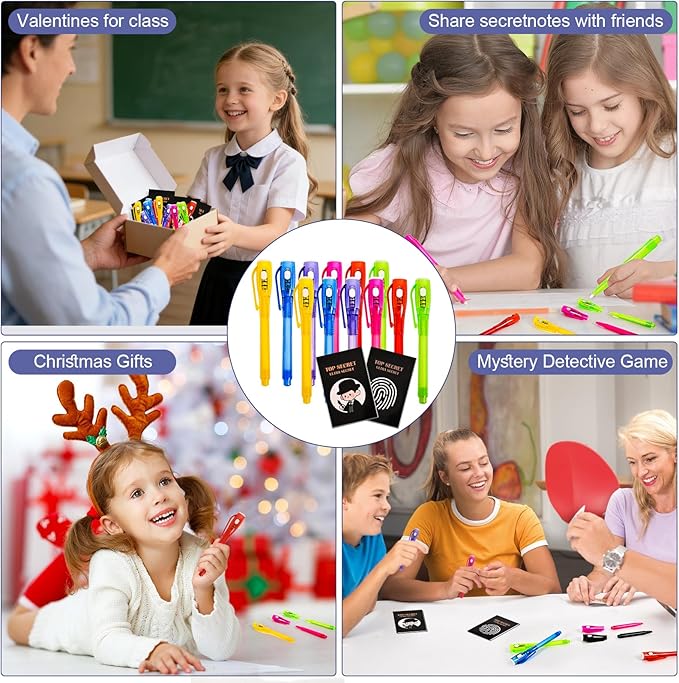 12 Pack Spy Pen with Notebook Set, Upgraded Invisible Ink Pen with UV Light Magic Marker for Secret Messages Spy Kit Games, Birthday Party Easter Valentine's Day Gifts for Boys Girls Kids Ages 3+
