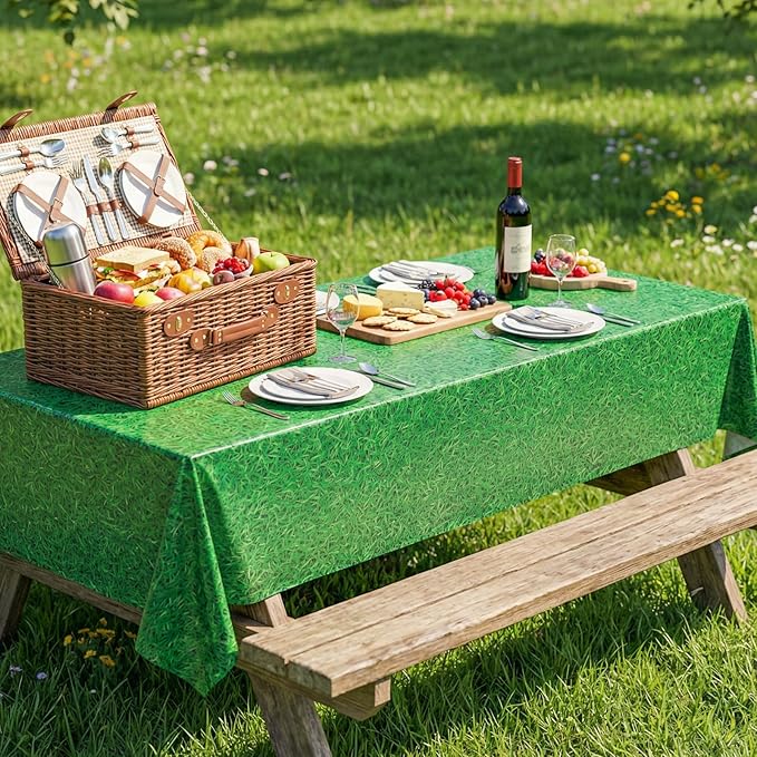 3 Pack Green Grass Field Plastic Tablecloth, 54 x 108 Inch Golf Table Cloth Disposable Tablecloths for Rectangle Tables Waterproof Sports Theme Table Cover for Golf Football Birthday Party Supplies
