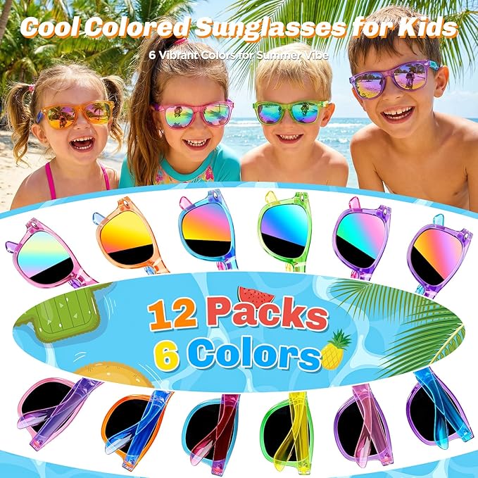 Kids Sunglasses Bulk Party Favors, Sunglasses for Kids with UV 400 Protection, Neon Sunglasses for Boys and Girls, Party Favor, Birthday Classroom Goodie Bags Party Supplies