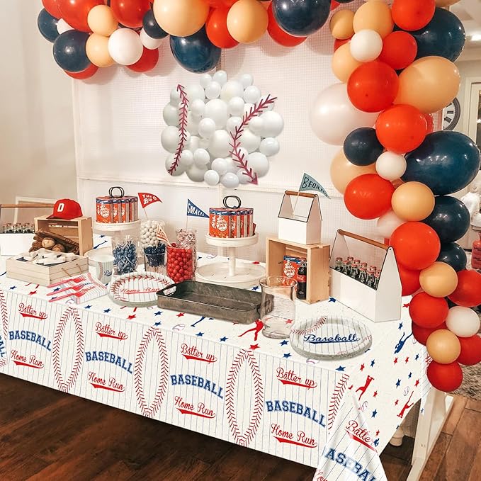 Baseball Party Supplies for 20 Guests - Home Run Plates, Napkins, Forks, Batter Up Tablecloth for Kids Boys Sports Theme Birthday Decorations, Event Game Day Party Decor