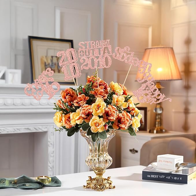 Gyufise 15Pcs Happy 16th Birthday Centerpiece Sticks Sixteen Straight Outta 2010 Table Flower Centerpieces Sticks for Cheers to 16th Birthday Party Supplies Rose Gold