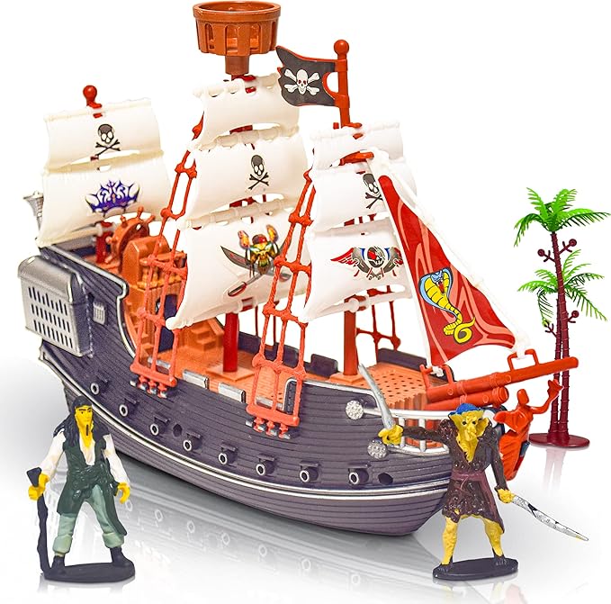 ArtCreativity 10" Pirate Boat Playset, Detailed Ship Toy with 2 Pirate Action Figures & Tree, Fun Party Favor and Prize for Boys & Girls Ages 3+