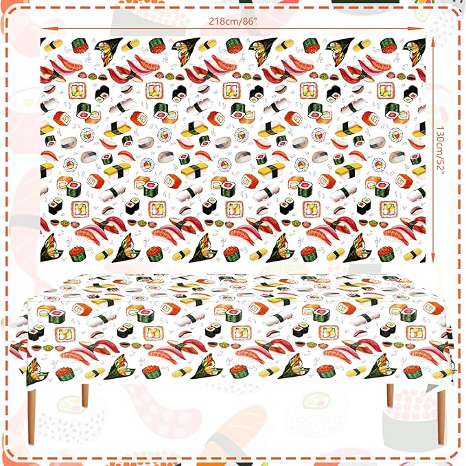 4 Pcs Sushi Party Decorations Supplies, Waterproof Rectangular Table Cover for Sushi Themed Party Supplies 52 x 108 Inch