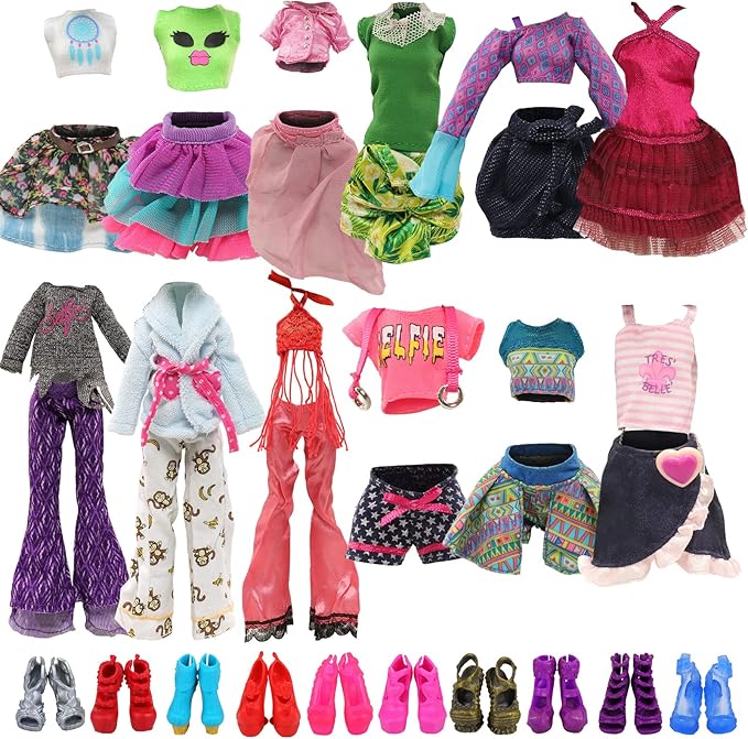 BARWA 6 Sets Doll Clothes and 6 Shoes for 11 inch Monster Girl Doll Aessories Fashion Outfits Casual Tops Pants
