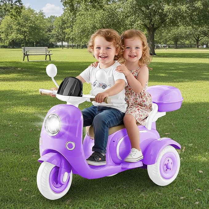 HEIMILI 12V Kids Electric Motorcycle for Girls, 3 Wheel Ride On Motorcycle for Kids 3-5 Years, Mini Battery Powered Motorbike with Bluetooth & MP3, Toddler Electric Ride On Toy, Purple