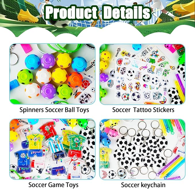 158Pcs Soccer Party Favors -12 Guests Set, Soccer Goodie Bag Stuffers with Rotatable Finger Stress Toys Whistles Bubble Wands Keychain Sticker for Kids Birthday Party Souvenirs Supplies