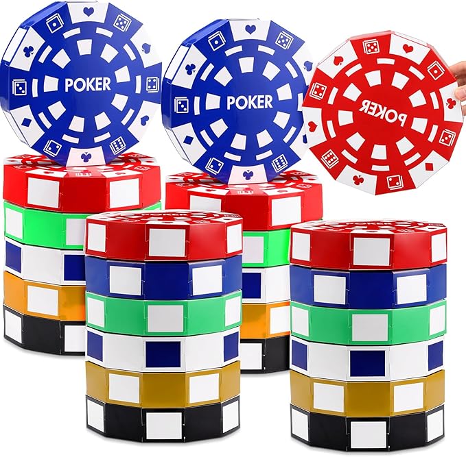 24 Pcs Casino Theme Party Decorations 9 Inch Large Poker Chip Favor Boxes Jumbo Chip Table Centerpiece for Game Night New Year Prom Party Supplies, Multicolor