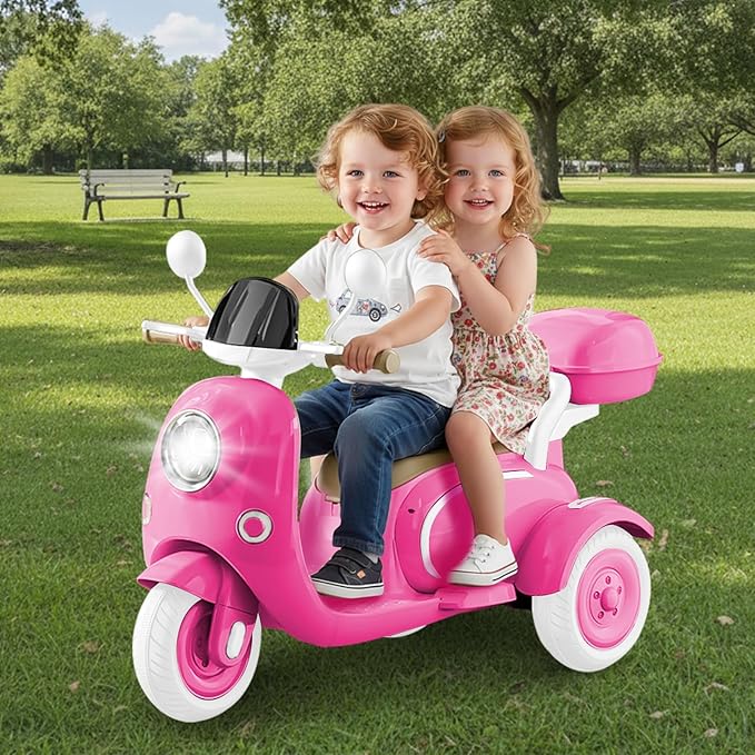HEIMILI 12V Kids Electric Motorcycle for Girls, 3 Wheel Ride On Motorcycle for Kids 3-5 Years, Mini Battery Powered Motorbike with Bluetooth & MP3, Toddler Electric Ride On Toy, Rose