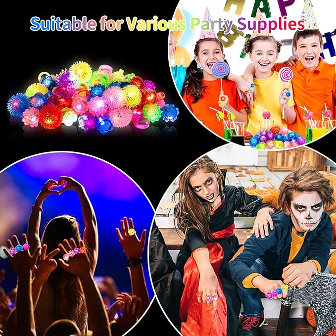 65 Pack Light Up Rings Glow in The Dark Party Supplies, Glow Rings Bulk Party Favors for Kids Adults, LED Colorful Rubber Ring Surprise Gift for Birthday Christmas Easter Egg Fillers Party Decorations