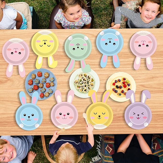 48pcs Easter Bunny Paper Plates Rabbit Tableware Decorations Spring Easter Bunny Shaped Dinnerware Set Rabbit Paper Plates Disposable 7 Inch Dessert Dinner Plates for Party Supplies Decoration