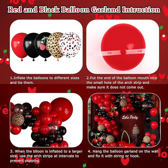 170Pcs Red and Black Balloons Garland Arch Kit, Cherry Black and Red Leopard Cheetah Printed Balloons for Women Cheetah Cherry Birthday Baby Shower Girl Night Bachelorette Party Decorations Supplies