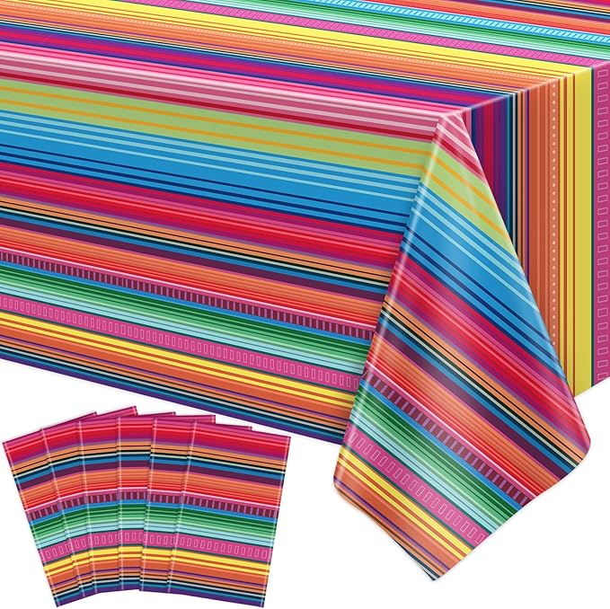 6Pcs Mexican Fiesta Striped Party Tablecloth Mexican Serape Tablecloths for Mexican Wedding Birthday Party Decorations Outdoor Indoor Party Supplies