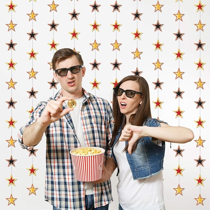 TaoBary 6 Pcs Movie Theme Star Garland Banner Decor Red Carpet Party Decorations Movies Theme Star Hanging Streamers Birthday Party Supplies Red Black and Gold Hanging Supplies Film Backdrop