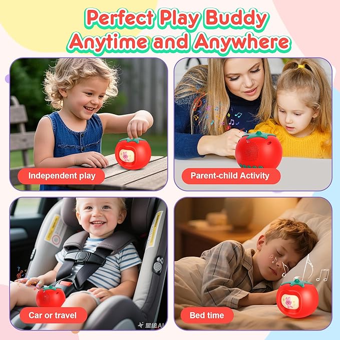 Kids Story Box Audio Player Starter with Tomato Face-Changing, Interactive Educational Toy & Storyteller, Preloaded 200+ Stories/Music, Bluetooth, Birthday Gift for Boys Girls (Yellow-2)
