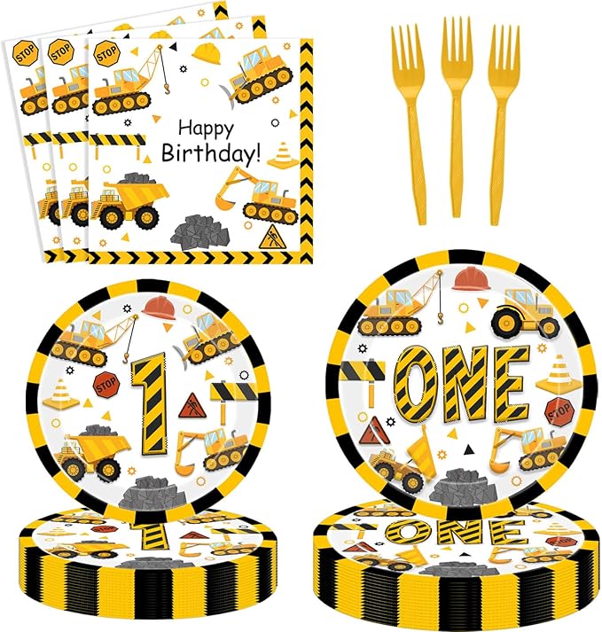 Construction 1st Birthday Party Plates Dump Truck One Years Old Disposable Paper Plates Dinnerware for Im Digging Being 1 Birthday Baby Shower Party Supplies Decorations