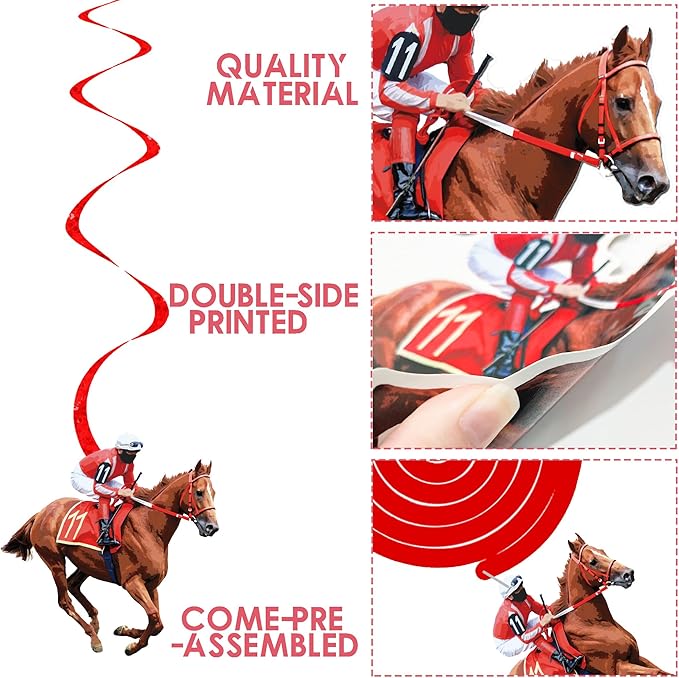Horse Racing Hanging Swirls 20PCS Derby Day Hanging Decorations Horserace Party Decorations Jockey Horse Race Cutout Streamers for Race Horse Equestrian Birthday Party Supplies