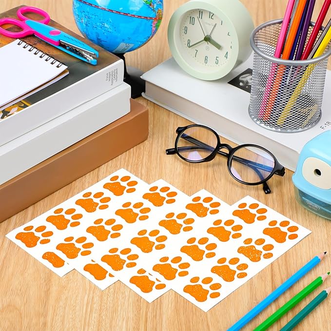 120 Pairs Orange Eye Black Bulk Tiger Paw Football Stickers Sport Glitter Eyeblack Sticker Team Spirit Accessories for University College Game Day Sports Fans Themed Party Supplies