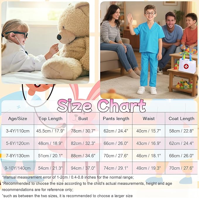 Doctor Costume for Kids 9PC Boys Girls Doctor Role Play Outfit with Bag Kids Scrubs Dress Up for Pretend Play