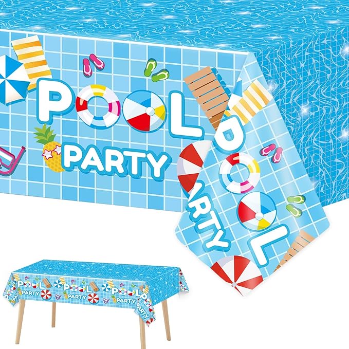 3 Pieces Pool Tablecloths for Summer Beach Decorations - Plastic Disposable Surfboard Table Covers for Rectangle Tables - Hawaiian Birthday Baby Shower Party Supplies Favors