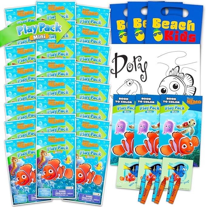 Disney Finding Nemo Birthday Party Favors Set - Bundle with 24 Finding Nemo Play Packs | Mini Coloring Books, Stickers, and More for Goodie Bags (Finding Dory Party Supplies)