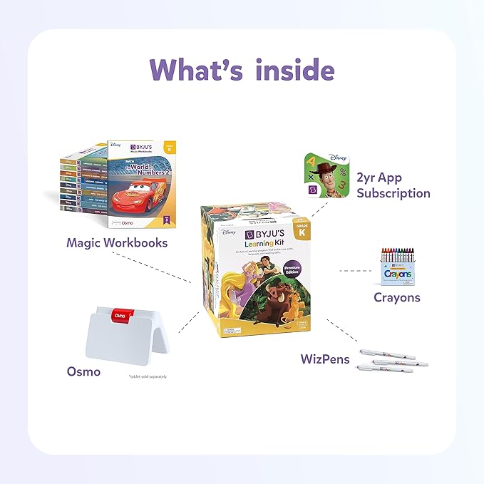 BYJU’S Learning Kit: Disney, Kindergarten Premium Edition (App + 10 Workbooks) Ages 4-6 - Featuring Disney & Pixar Characters - Learn Letter Sounds, Sight Words & Numbers - Osmo Fire base included