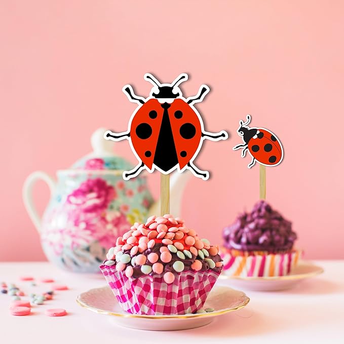 Ladybug Cupcake Topper – Nature Inspired Ladybug Theme Cupcake Topper for Birthday Celebrations and Garden Parties, Cute Insect Style Decorative Cake Topper for Dessert Tables, Themed Events.