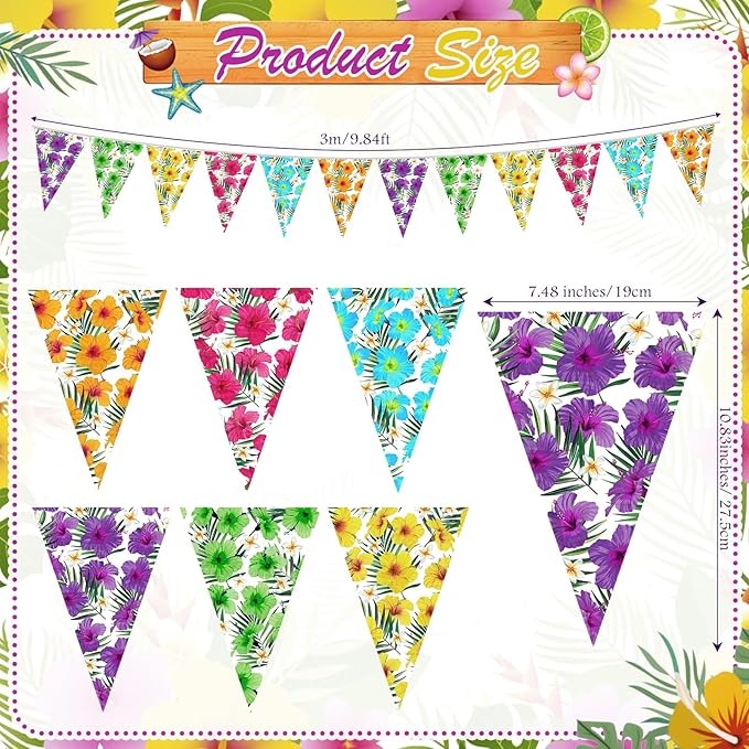 Jetec 5 Pack 49 Ft Hibiscus Flower Pennant Banner Hawaiian Luau Party Decorations for Tiki Bar Supplies Aloha Birthday Tropical Beach Theme Summer Outdoor Bunting Flags Hanging Garland Decor