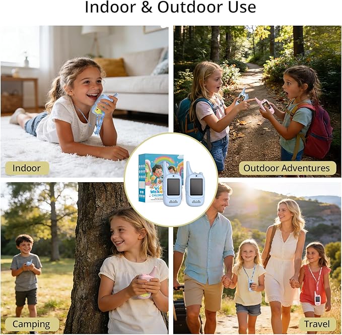 Anbte Video Walkie Talkies for Kids with Screen, Rechargeable Walkie Talkies 2 Pack with Cute Silicone Case, 6 Voice Changers, Long Range, for Kids Ages 3-8, Indoor Outdoor Camping Toys, Blue Pink