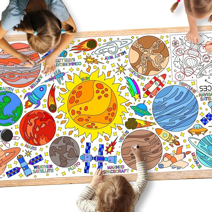 Gatherfun Giant Coloring Poster for Classroom Wall - Versatile 31.5 x 72 Inches Outer Space Activity Poster/Table Cover,School Parties, Outer Space Birthday Party and Special Events Decoration