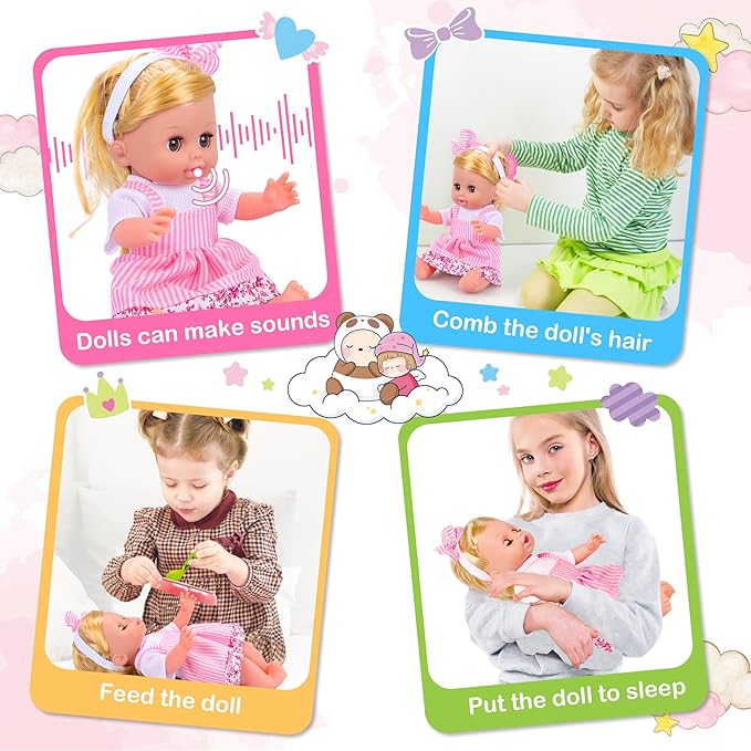Baby Care Doll Toys Set, 36PCS Dolls Playset, Hair Salon Pretend Play Toddler Doll Toys Incl 14'' Baby Dolls Toy, Backpack, Hair Dryer, Curler, Xmas Gifts for Age 3 4 5 6+ Years Old Girls Kids