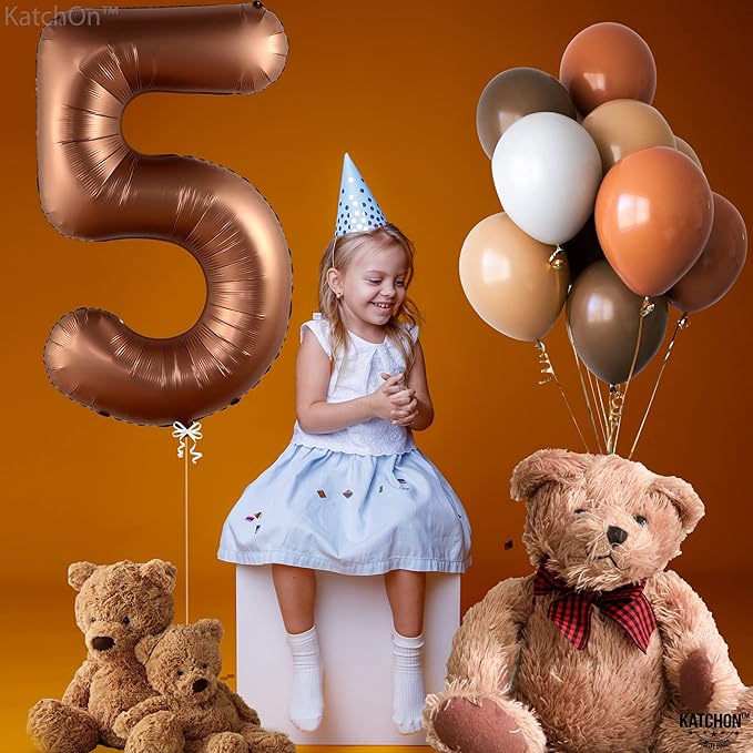 KatchOn, Coffee Brown Number 5 Balloon - Huge, 40 Inch | Number 5 Brown Ballon for 5th Birthday Decorations | Safari 5 Balloon | 5 Coffee Balloons for 5th Birthday Decorations Girl