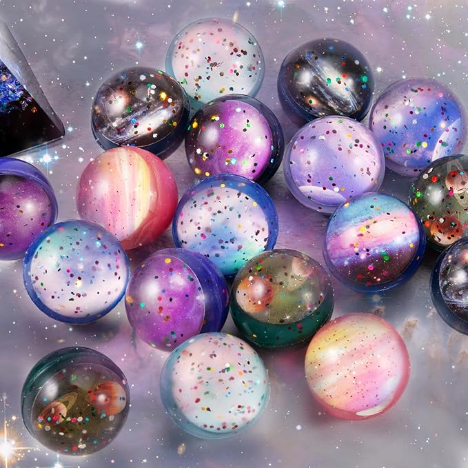 Ayfjovs 20 Pack Starry Space Bouncy Balls - 32mm Rubber Balls, for Space-Themed Parties, Bag Fillers, Easter Basket Stuffers, Classroom Prizes and Pet Toys - High Bounce, and Brightly Colored