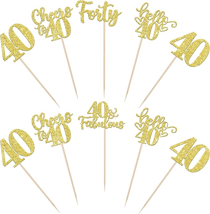 15PCS Happy 40th Birthday Centerpiece Sticks Hello 40 Fabulous Table Flower Centerpieces Sticks Forty Cheers to 40 Years Floral Decoration for Happy 40th Birthday Party Centerpieces Sticks Gold