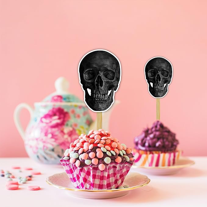 Skull Cupcake Topper – Gothic-Themed Decorative Party Picks for Birthday Cupcakes, Horror Style Celebrations, Event Styling, Themed Parties, Halloween Displays, and Special Occasion Decorations