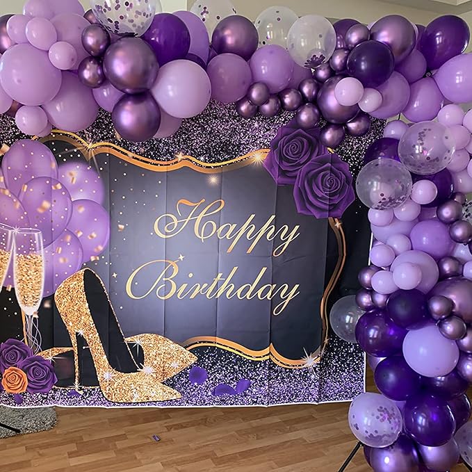 Togvu Balloon Purple and White, 60 Packs 12 Inch Dark Light Metallic Chrome Confetti Balloons Set for Girls Women Wedding Birthday Baby Shower Bridal Bachelorette Decorations