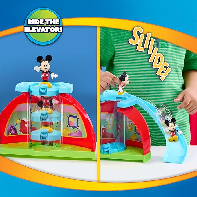 Disney Jr. Mickey Mouse Clubhouse Deluxe 28-inch Playset with 2 Exclusive Bonus Figures and Lights & Sounds, 18-Pieces, 3-inch Articulated Figurine Toys, Ages 3 and Up by Just Play