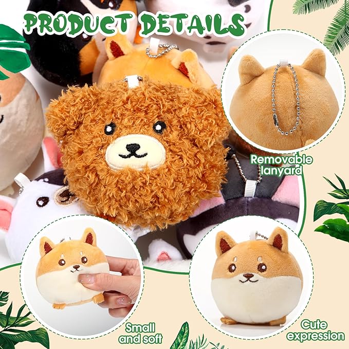 Libima 9 Pcs Mini Stuffed Animals Bulk Adopt a Pet Party Favors 3.15 Inch Small Plush Keychains Cute Ornaments Toys for Baby Shower Birthday Gift Bags Fillers Easter Basket Stuffers(Puppy)
