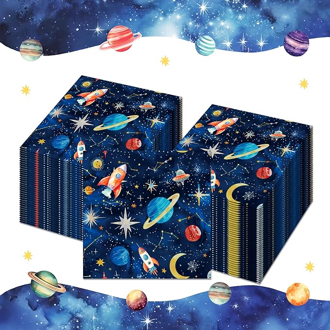 Outer Space Party Napkins, 40PCS Outer Space Napkins Disposable, Astronaut Partys Supplies Birthday Decorations, Rocket Ship Party Dinner Paper Napkins for Wedding, Theme Partys, Birthday, 6.5" x 6.5"