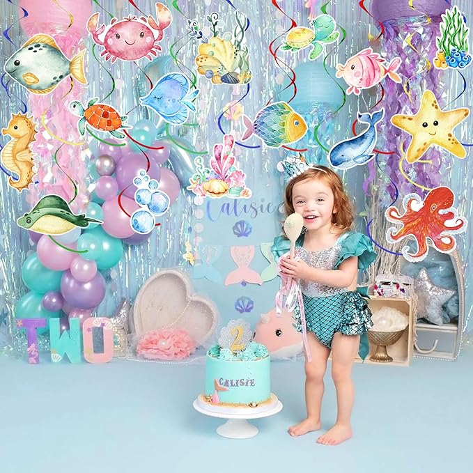 36Pcs Tropical Fish Hanging Swirl Under The Sea Party Birthday Decor Sea Animals Ocean Themed Fish Birthday Party Swirls Streamers Supplies for Boys Girls Mermaid Creatures Baby Shower Decorations