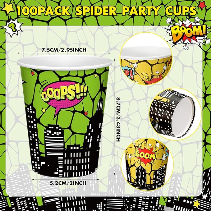100 Pcs 9 oz Hero Disposable Paper Cups Hero Boom Party Supplies Bulk Party Disposable Coffee Cups for Tea Beverage Hot Cold Drinking Holiday Picnic Cocktail Wedding Home Offices