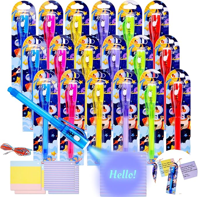 24 Pack Upgraded Invisible Ink Spy Pen with Gift Cards UV Light Magic Marker for Secret Messages Birthday Party Favors Goodie Bags Stocking Stuffers Valentine's Day Gifts for Kids Ages 3+