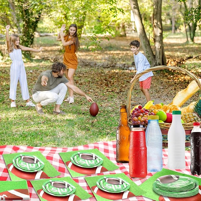 180Pcs Football Party Supplies Paper Plates and Napkins Serve 60 Disposable Tableware Set for Birthday Party Decorations Game Day Family Holiday Sports Events