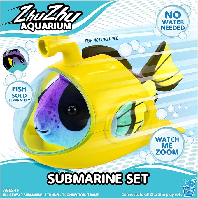 John Adams Zhu Zhu Pets | Zhu Zhu Aquarium Submarine Playset (Fish Sold Separately) | Electronic Pets | Ages 4+, Blue