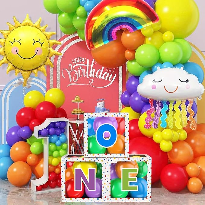 First Birthday Decorations for Boy Girls, ONE Balloon Boxes with Balloons, ONE Blocks for Baby 1st Birthday Backdrop, Cake Smash Photo Props (Star)