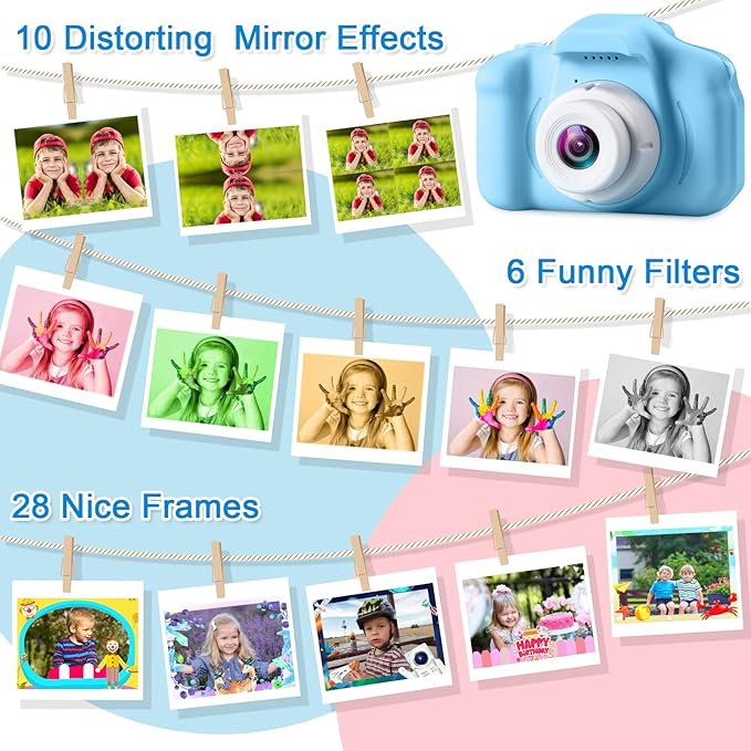 GKTZ Toys for Girls Age 3-8, Kids Camera Digital Video Toddler Camera Children Camcorder Birthday Gifts for 3 4 5 6 7 8 Year Old Girls with 32GB SD Card (Light Blue)
