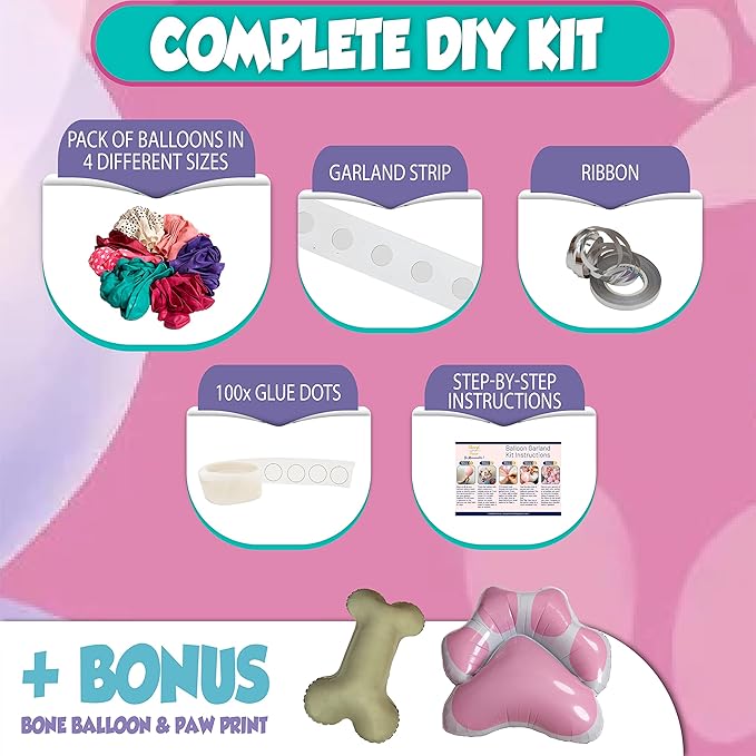 ALL-IN-1 Paw Balloon Garland Arch Kit with BONUS Bone & Paw Print Balloons – Pink Paw Balloons Girl for Paw Birthday Decorations Girl – Paw Party Supplies