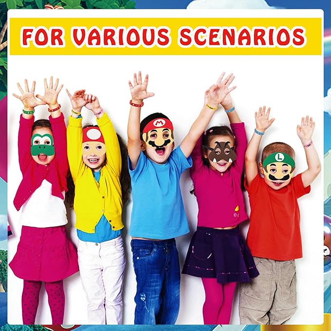 127 PCS Birthday Party Favor Supplies, Birthday Party Decorations Set Includes 50 Stickers, 15 Slap Bracelets, 10 Bracelets, 10 Button Pins, 10 Key chains, 10 Box, 10 Mask, 12 Stamp
