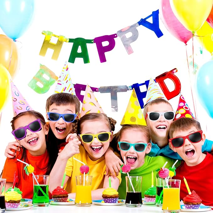 64 Pack Kids Sunglasses Party Favors, Kid's Neon Sunglasses Bulk, Childrens Sunglasses Boys Girls Eyewear Pack for Goody Bag Fillers Summer Beach Pool Birthday Party Supplies